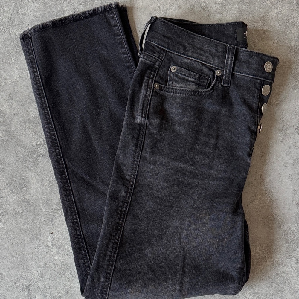 7 For All Mankind Black Frayed-Hem Jeans